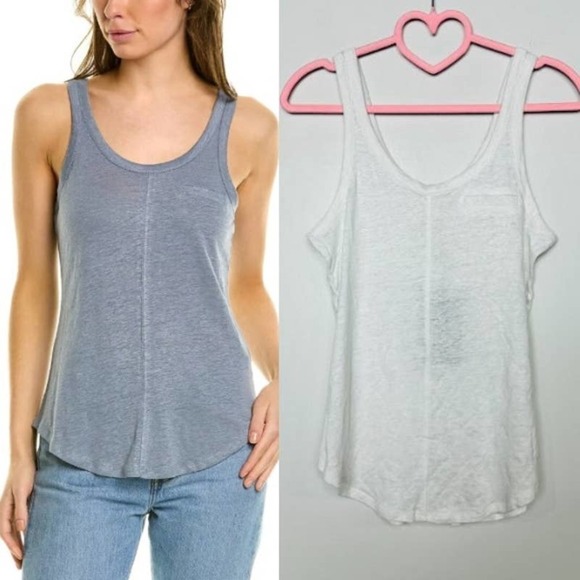 Chaser NWT Double Scoop Neck Linen Blend Sleeveless Tank Top White Size Small - Picture 1 of 5